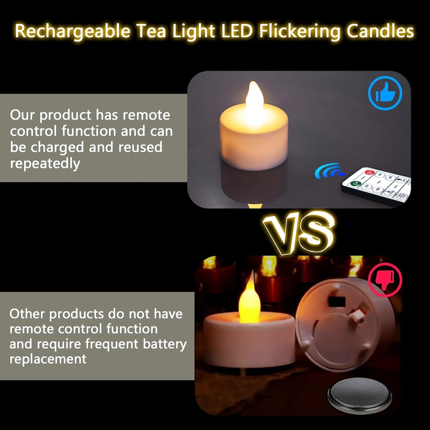 12pcs LED Rechargeable Tea Lights with Remote Timer and USB Charging Base Fla... gallery
