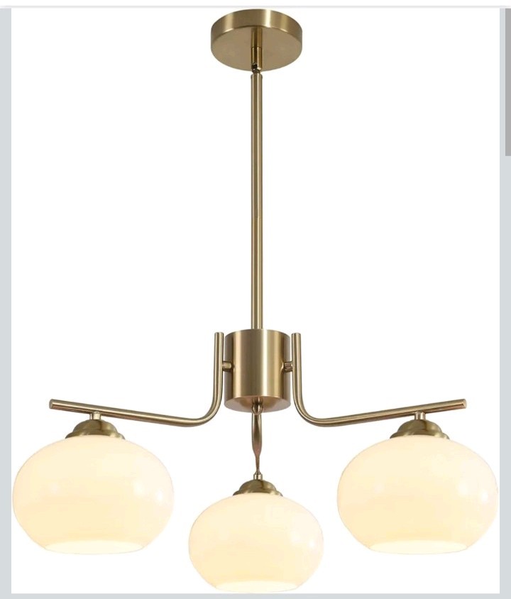 Mid Century Modern Globe Pendant 3-Light Milk Glass Gold Sputnik Chandelier gallery