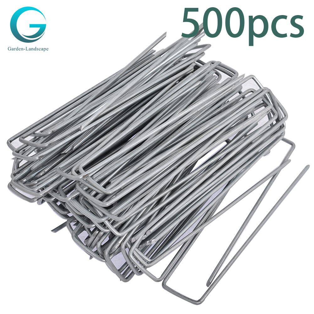500 Pack U-Pin Garden Stakes Galvanized Landscape Sod Staples 11 Gauge 6 Inch gallery