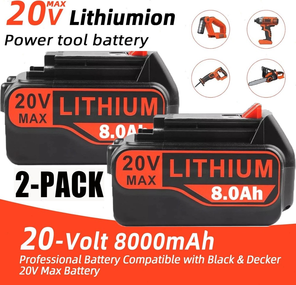 2Pack 20V Lithium-ion Battery for BLACK DECKER 20 Volt LBXR20 LBX20 LB20 8.0Ah