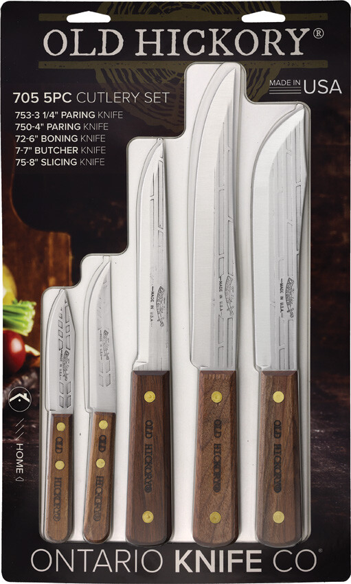 Old Hickory Kitchen Set Tan Wood Carbon Steel Fixed Blade Knives 705 gallery