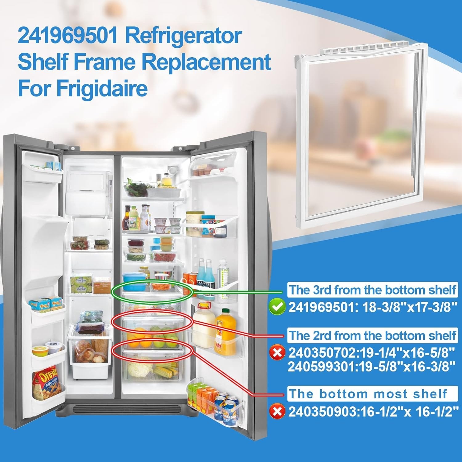 🔥NEW Frigidaire Refrigerator Shelf FRAME WITH GLASS 241969501 & 240443384 🔥 gallery