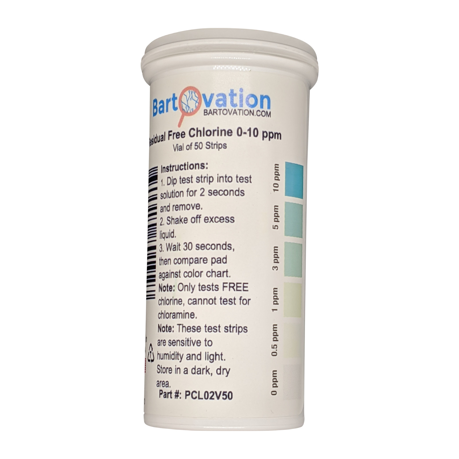 Residual Low Level Free Chlorine Test Strip 0-10 ppm [Vial of 50 Plastic Strips] gallery