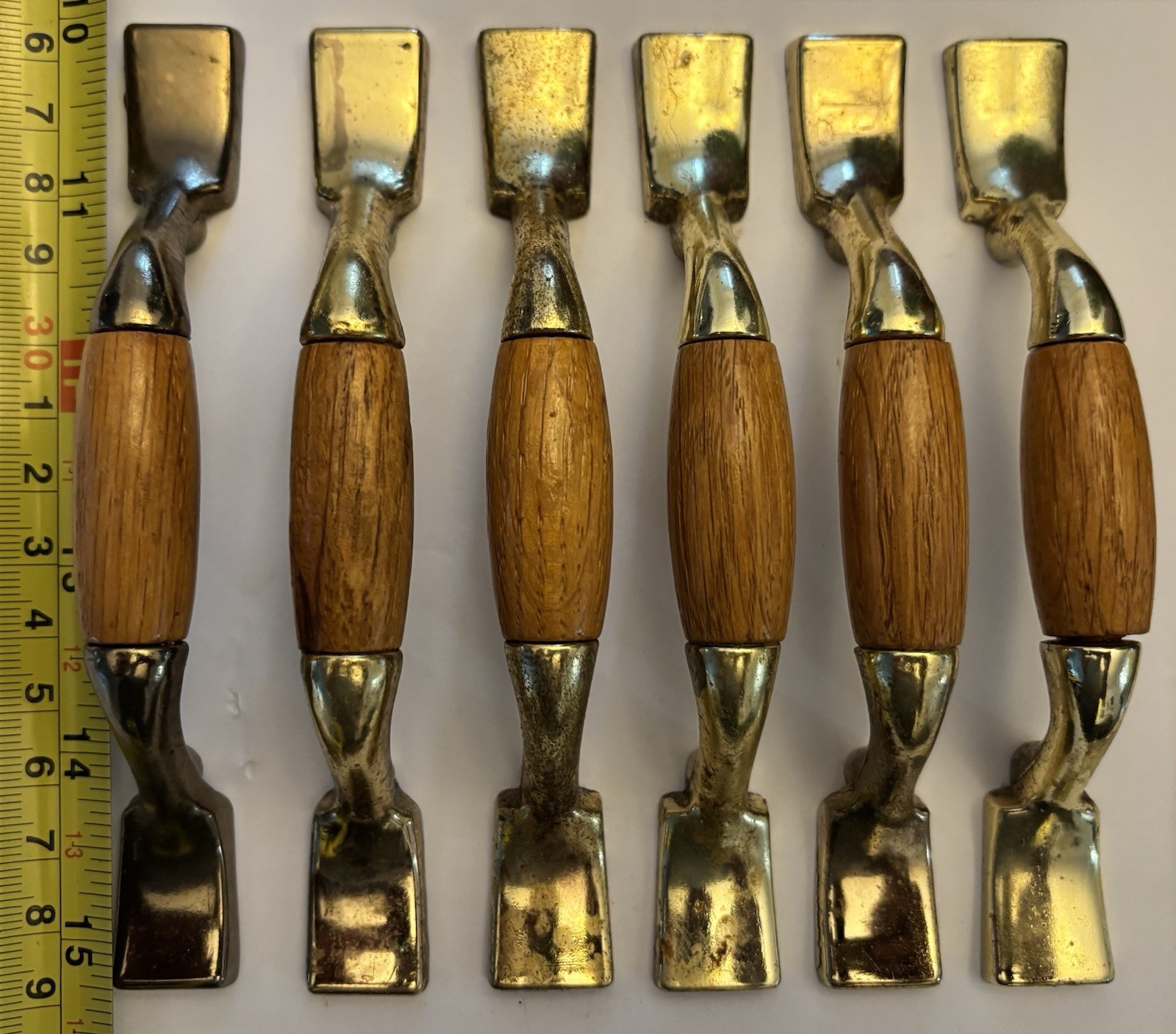 Drawer Handles Pulls Brass Finish with Wood. 6 Handle Lot. 9 LOTS AVAILABLE gallery