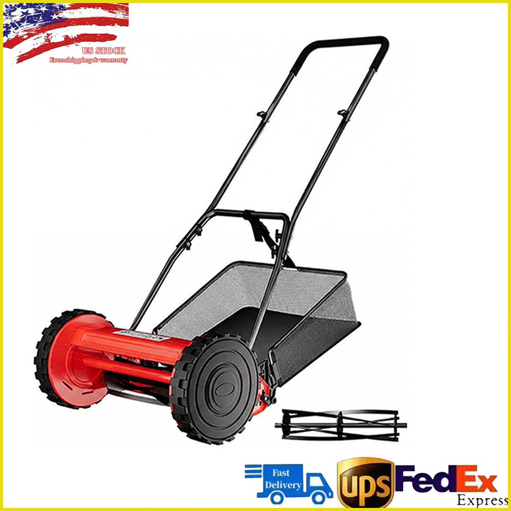 16" Walk Behind Manual Reel Mower Adjustable 5-Blade Hand Push Lawn Catcher Yard gallery