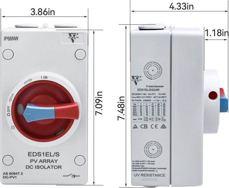 Solar Disconnect Switch 4-Pole DC 1500V 32A Isolator Solar Switch with Enclosure gallery