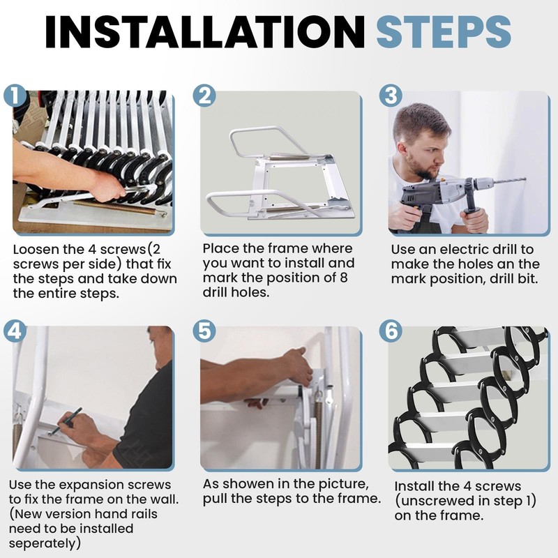 10FT 1102LBS Wall Mounted Attic Attic Ladder 12 Alloy Steel Pull Down Stairs gallery
