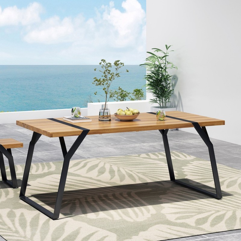 Modern Industrial Dining Table - Black Acacia Wood & Metal Frame, 70" L x 35" D gallery