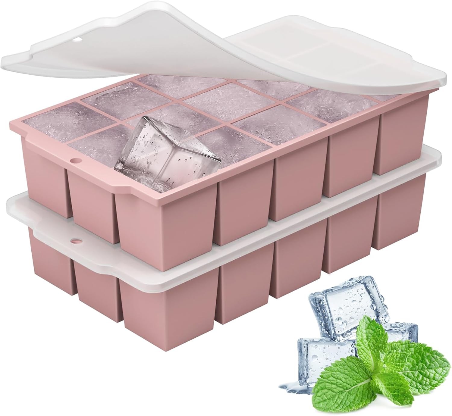 Silicone Ice Cube Tray with Locks Lids, Easy Release Flexible 15 Square Ice gallery