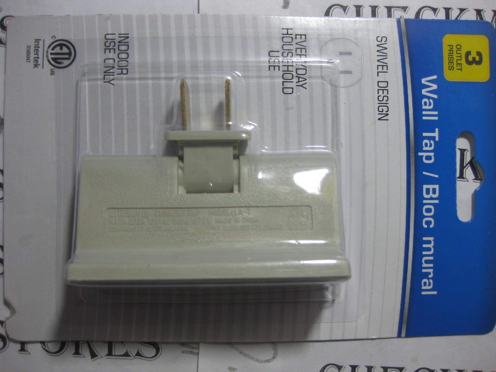 INTERTEK 3 Outlet Swivel Adaptor Keeps Cords Close To The Wall Behind Furniture gallery