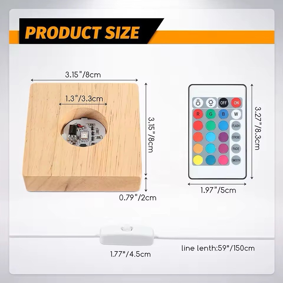 Square Wood Led Display Base Wood Light Lamp Base Stand with Remote Multicolor gallery