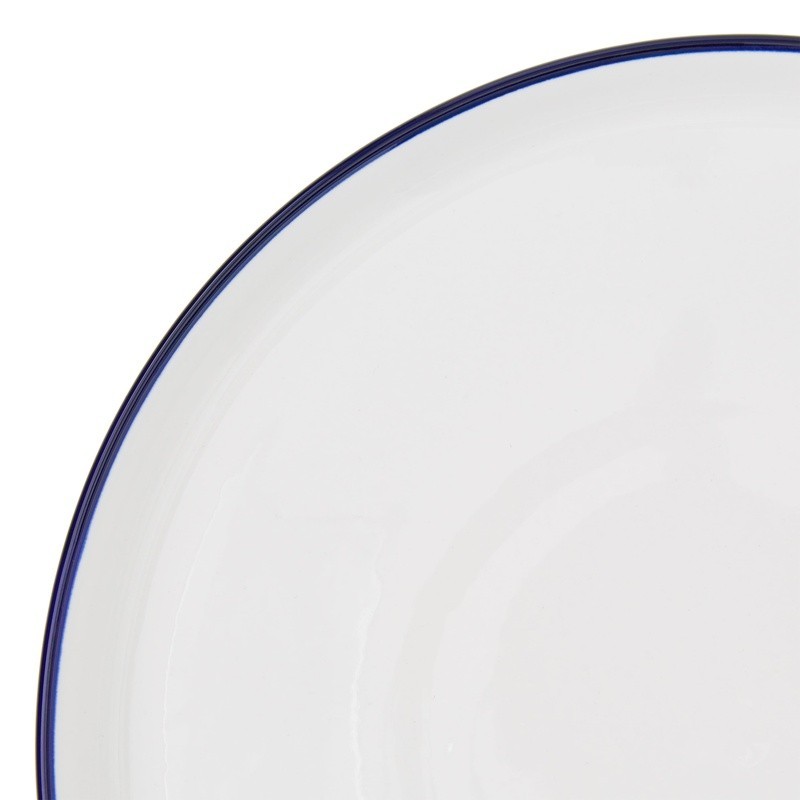 Stoneware Dinner Plate Microwave Dishwasher Safe Elegant Blue Rim 4 Pack gallery