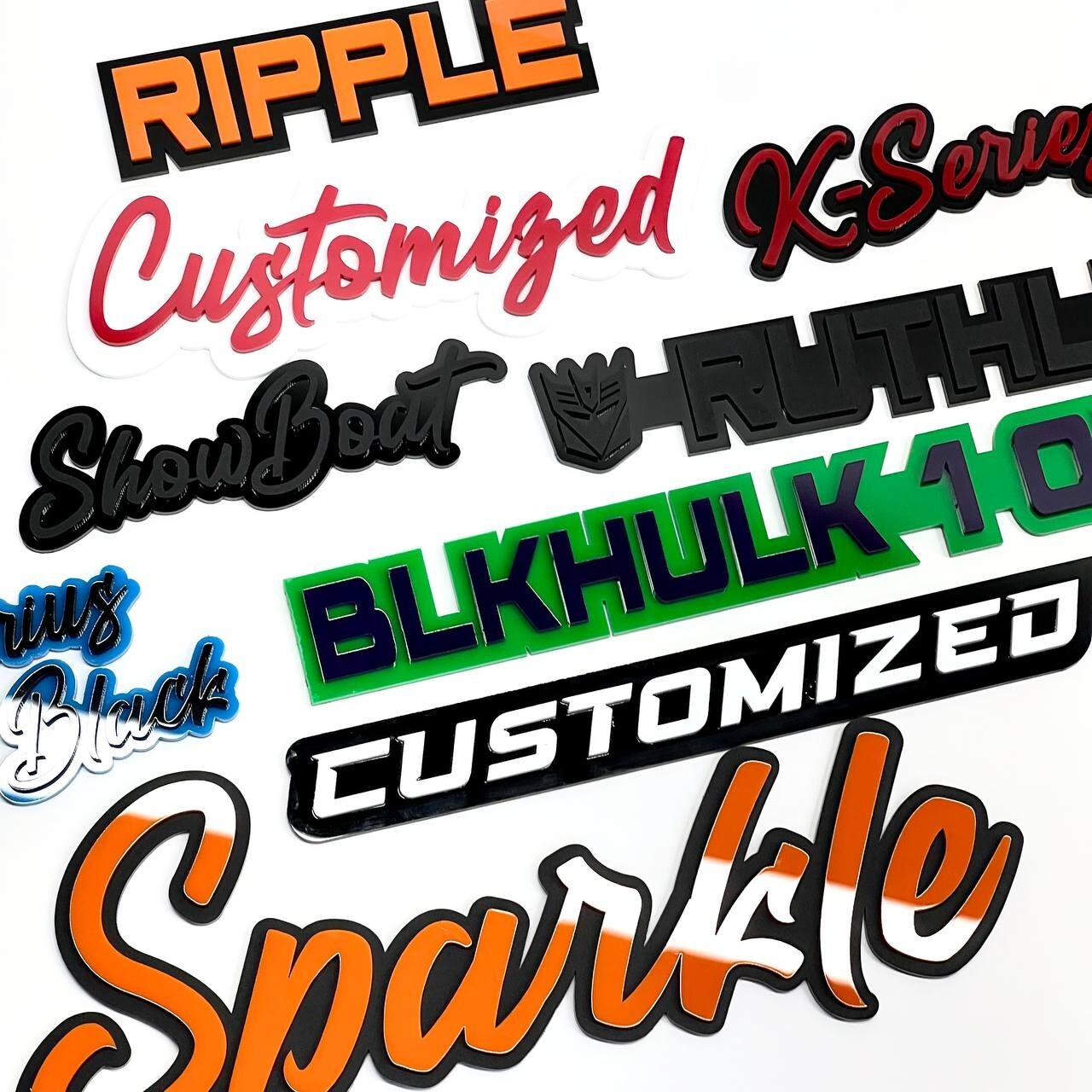 Customized Car Acrylic Emblem Badge MULTI COLOR Custom Text Names gallery