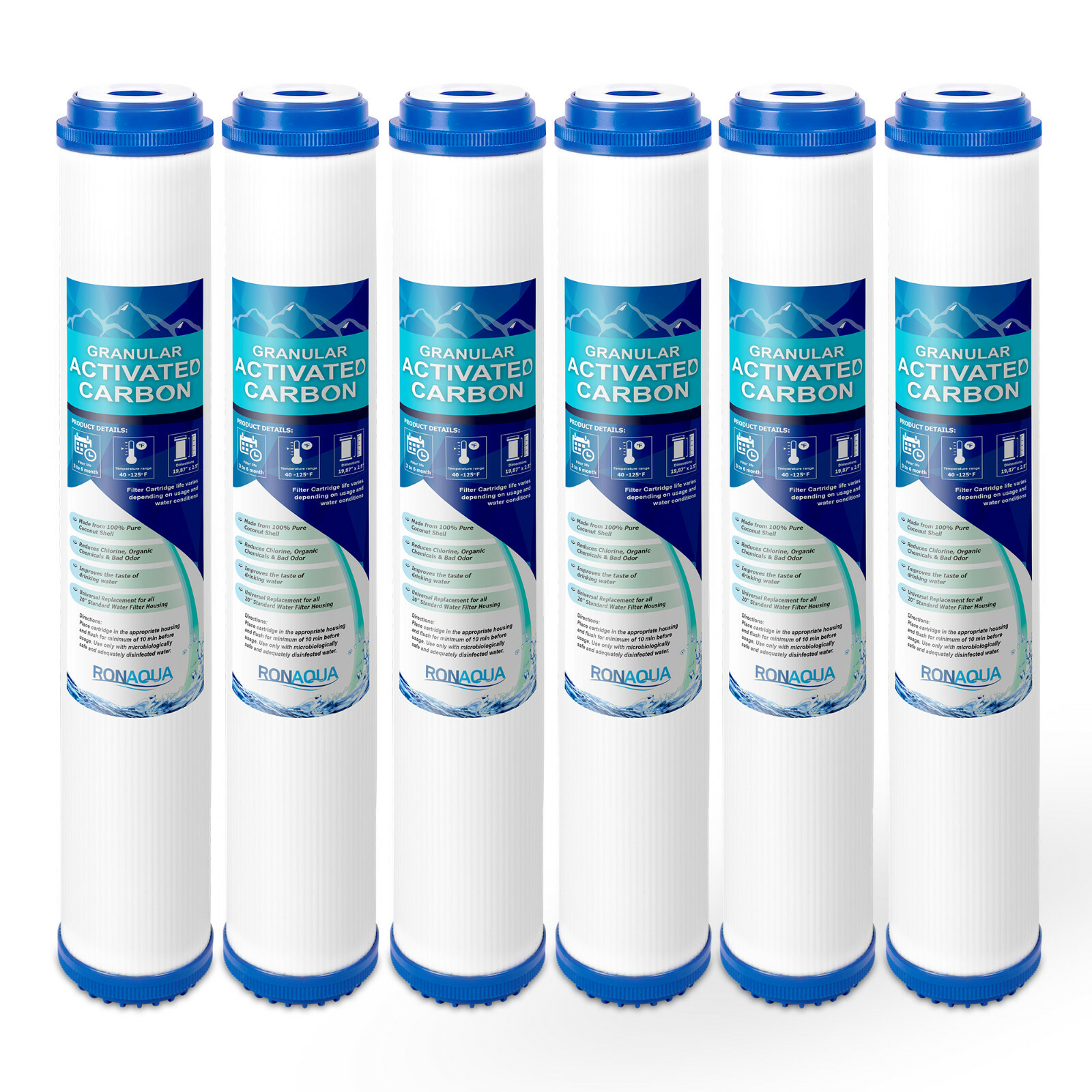 20" x 2.5" Granular Activated Carbon Water Filter Whole House Cartridge Set of 6 gallery
