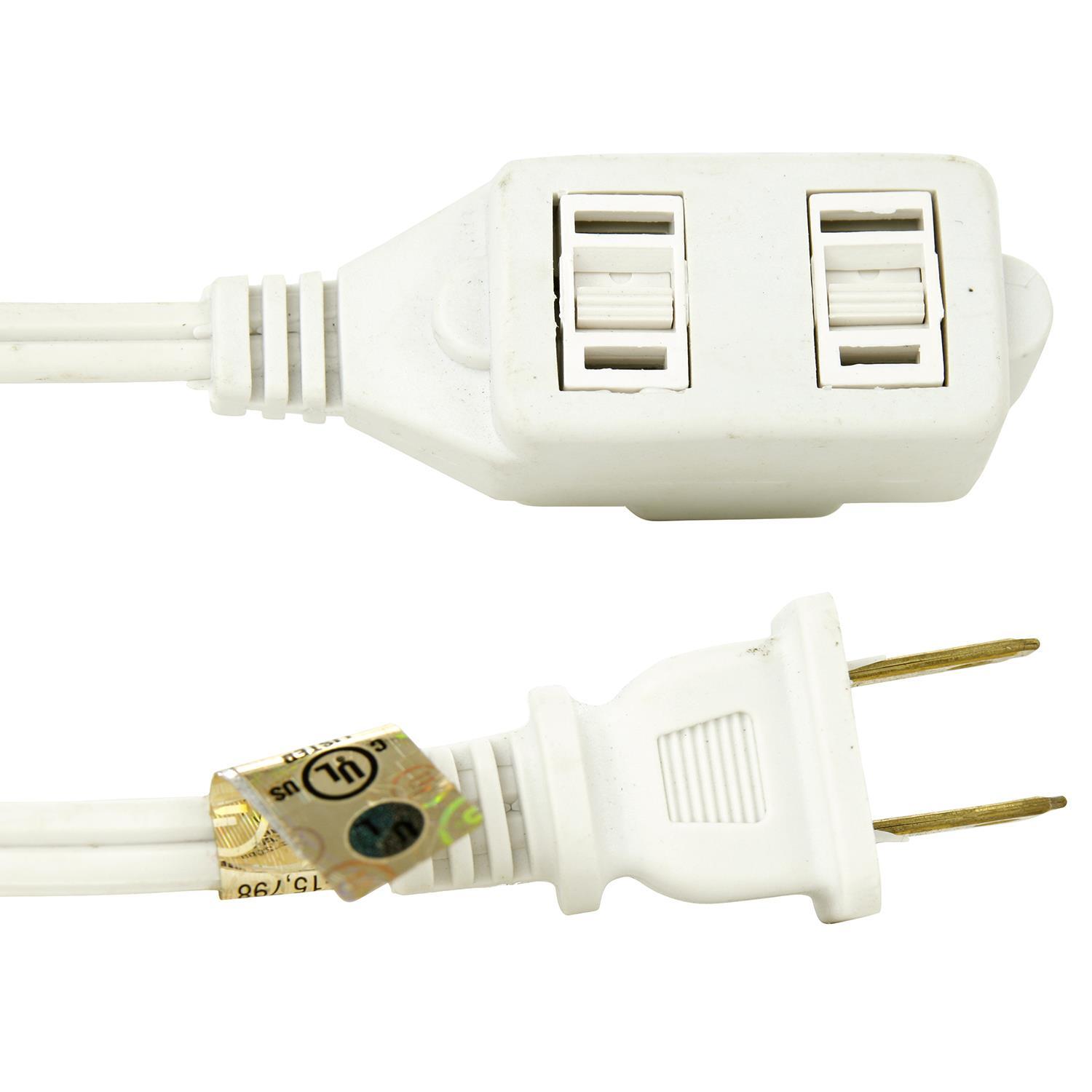 2-Outlet Extension Cord, 20Ft White PowerStrip, 3 2-Prong Polarized, 1325W, 125V gallery