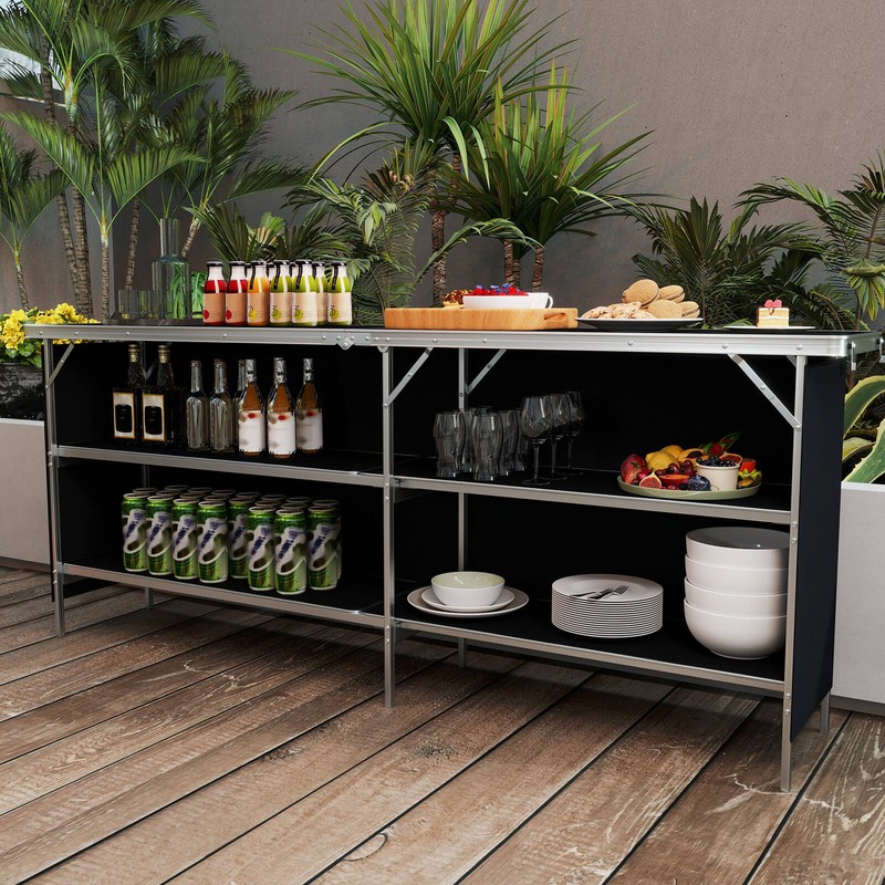 Portable Bar Table Folding Camping Table w/ Aluminum Alloy Frame 2-Tier Shelves gallery