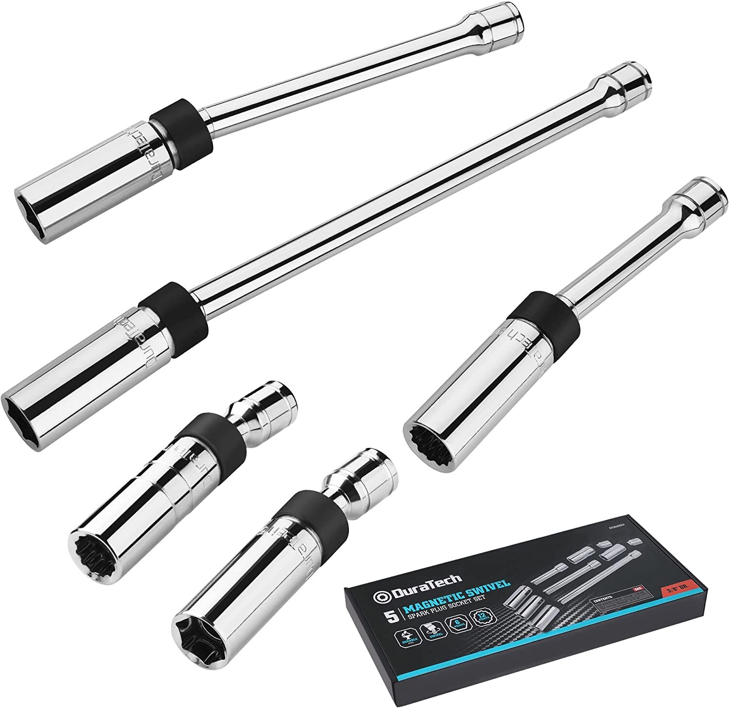 DURATECH 5 PC Magnetic Swivel Spark Plug Socket Set Magnetic Core Steel NEW gallery