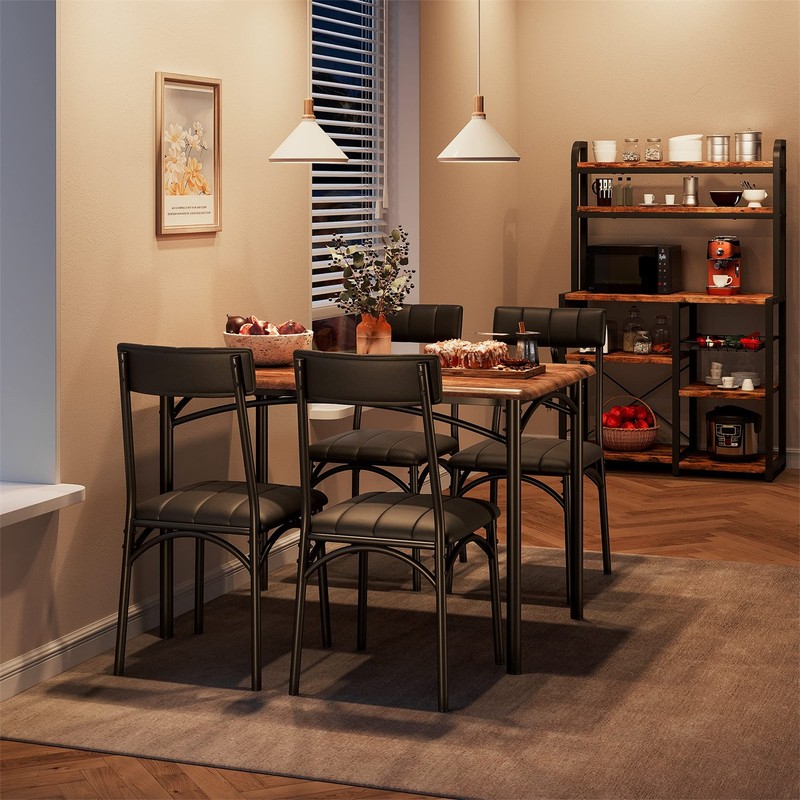 🔥Dining Table Set for 4 Kitchen Table and Chairs Metal and Wood Upholstered Cha gallery