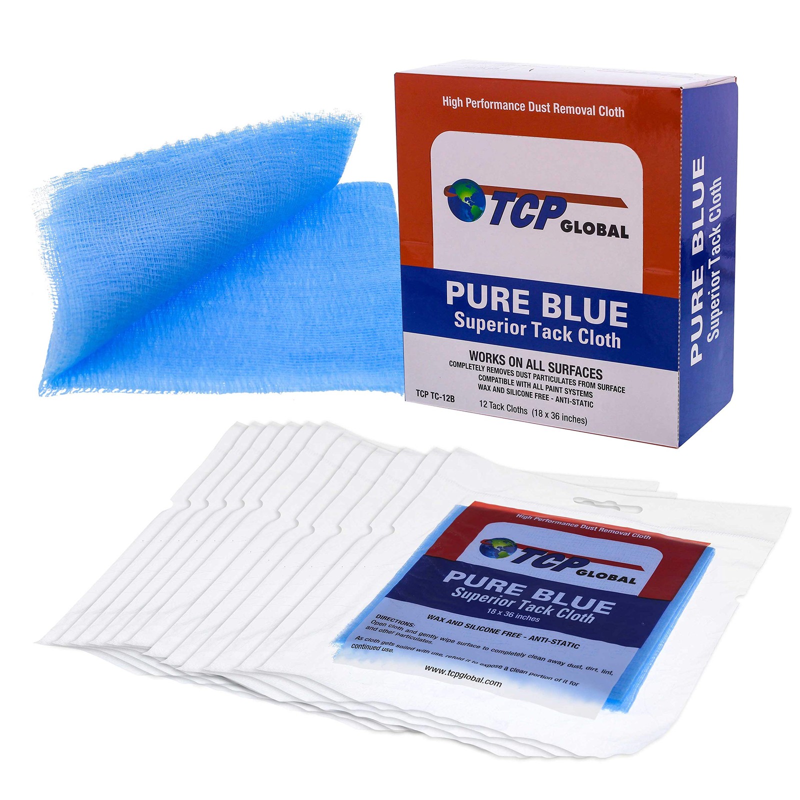 TCP Global Pure Blue Superior Tack Cloth, 18x36 Inch (Pack of 12), gallery