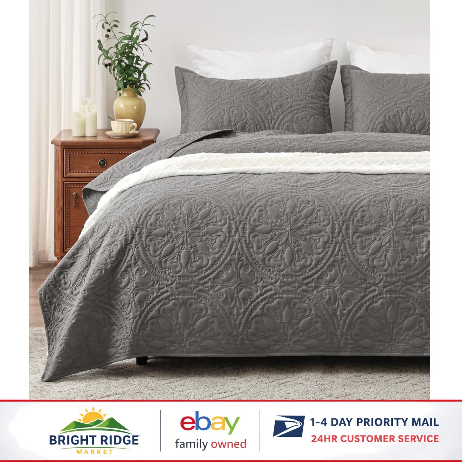 Full/Queen Size Quilt Set with Unique Mandala Pattern and Soft Polyester Fabric gallery