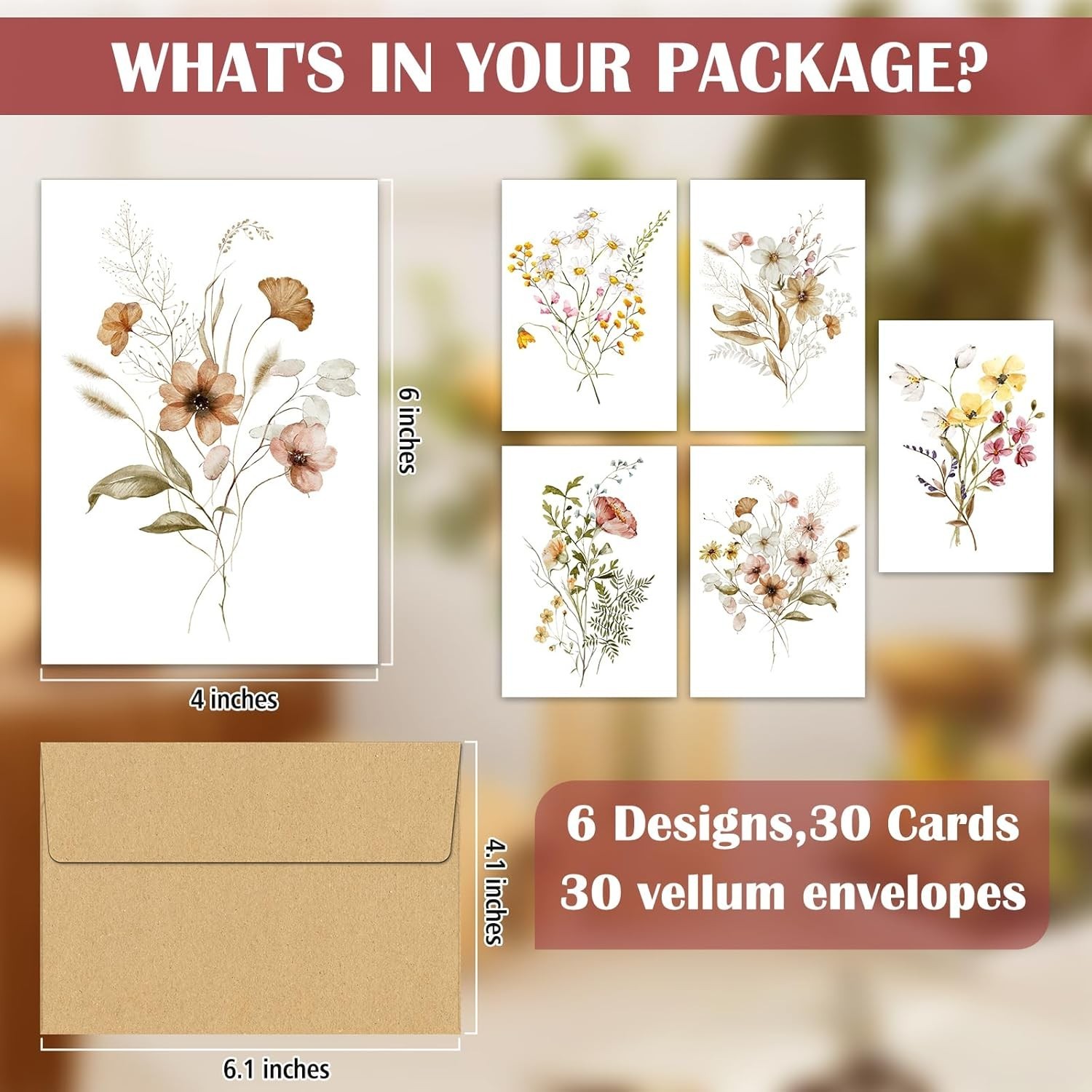 30 Blank Greeting Cards 4x6 with Envelopes Floral Note Cards Assorted Designs gallery