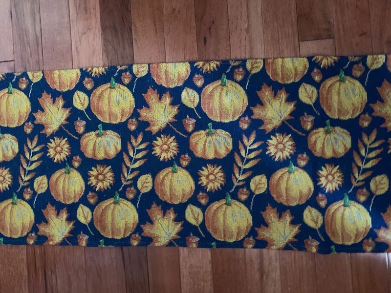 Fall Pumpkin & Leaves Tapestry Table Runner 12x70 Vibrant Harvest Decor Blue/Ora gallery