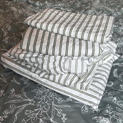 Brooklinen Cooling Cotton Percale Core Sheet Set Tandem Stripe Fresh Moss Queen