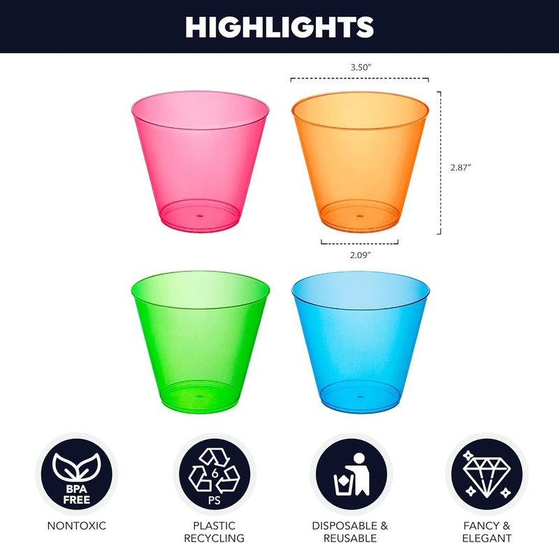 Plastic Cups, 50-Count, Assorted Neon gallery