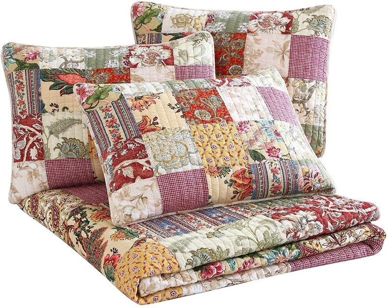 Delaney Floral Patchwork Pre-Washed Cotton Quilt Set - Daybed Coverlet - Throw gallery