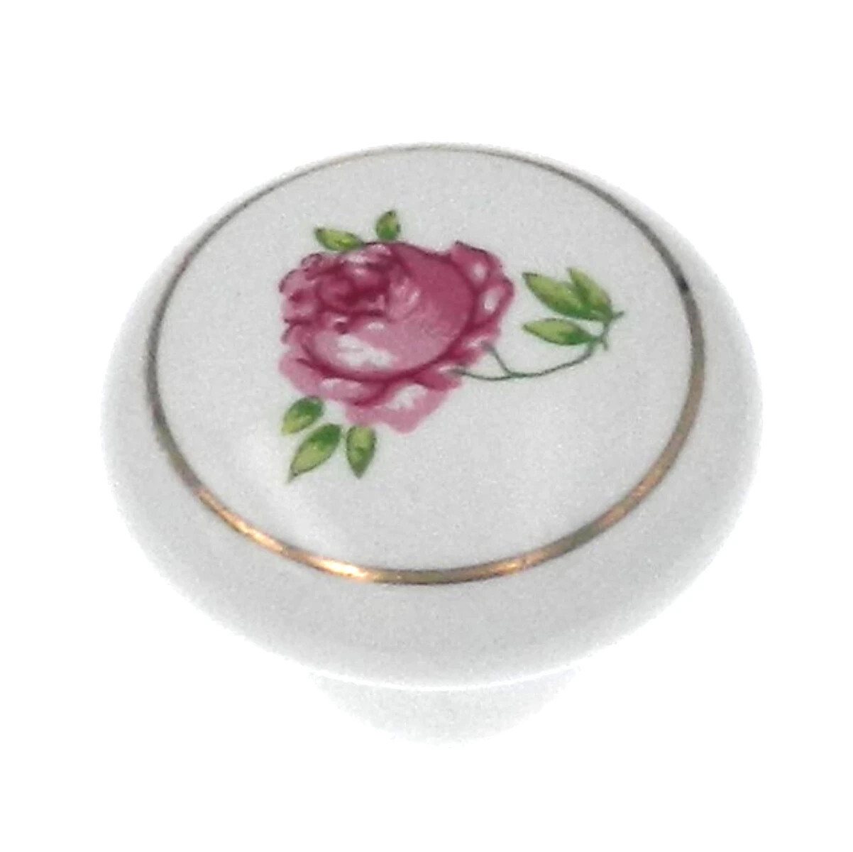 (5 Pack) 1-5/16 inch Ceramic round Knob White with Pink Flower gallery