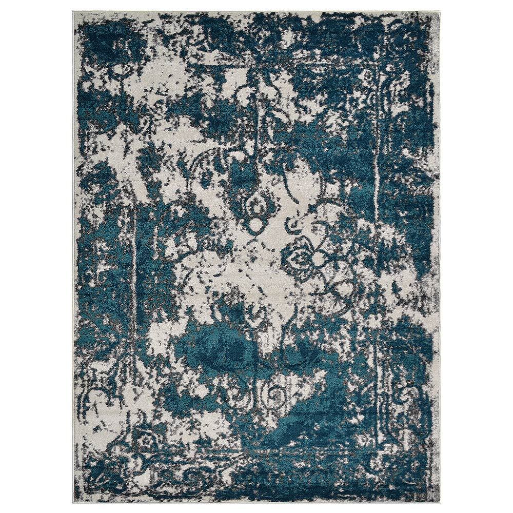 Machine Woven Heat Set Polypropylene Area Rug Floral Ivory Blue BBH Homes BBM000 gallery