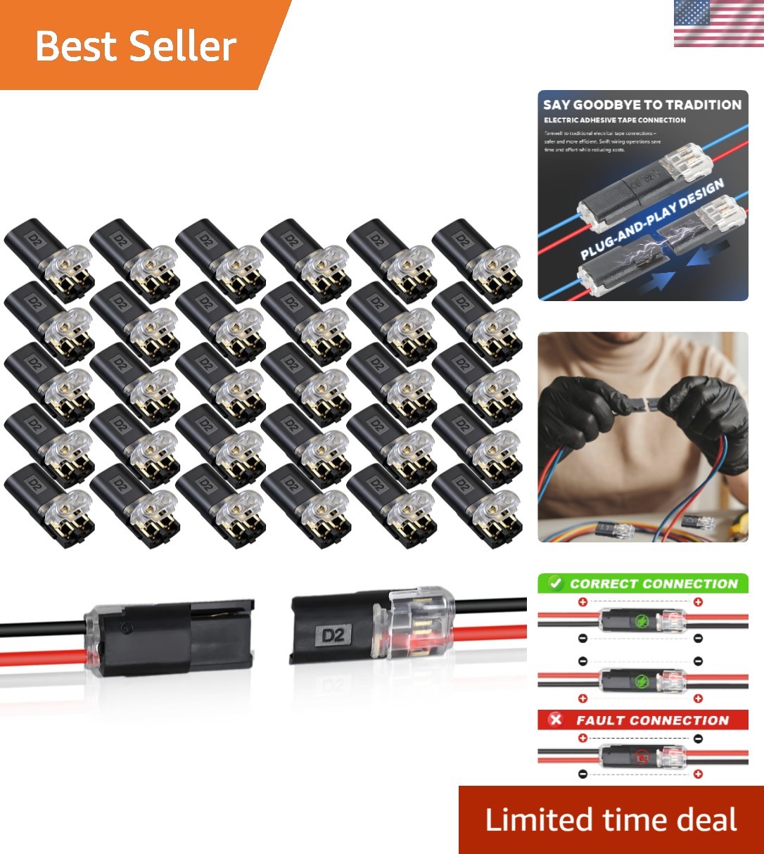 Effortless 30PCS Double Wire LED Connectors with Locking Clips for 8-22AWG gallery