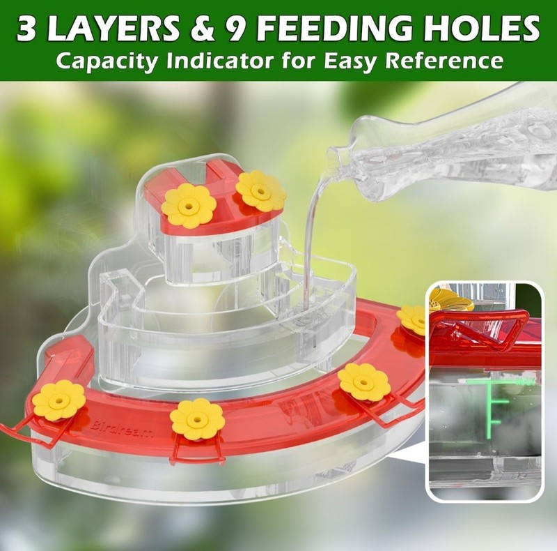 Birdream Window Hummingbird Feeder - 3-Layer "Cake" Design - 9 Ports- NIB gallery