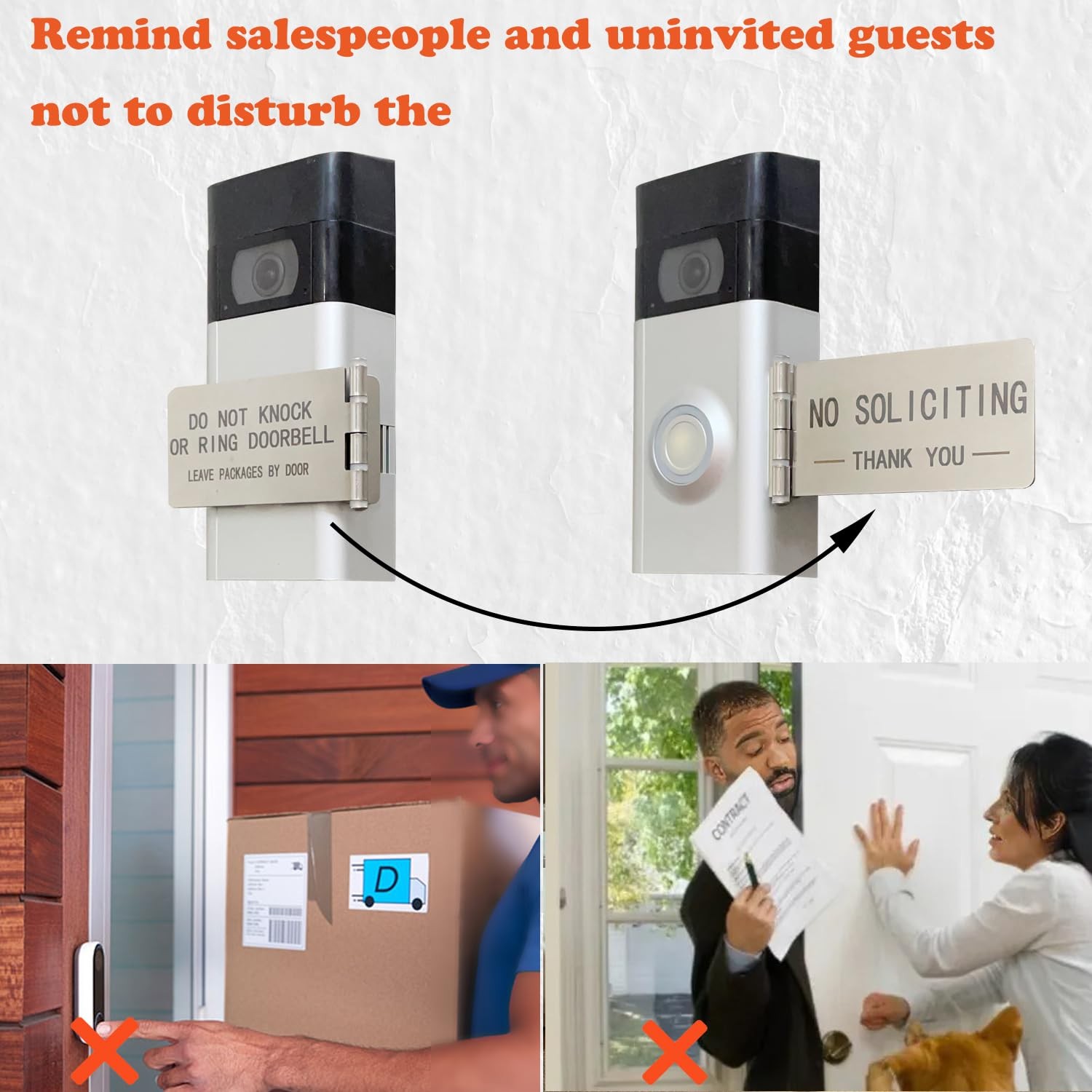 LJSCARE Front Door No Soliciting Sign Do Not Knock Or Ring Doorbell Sign - E... gallery