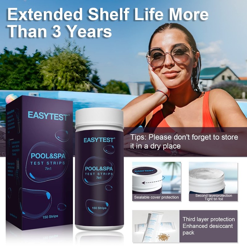 EASYTEST 7-Way Pool Test Strips, 150 Strips Water ^ 7 in 1 ^ gallery