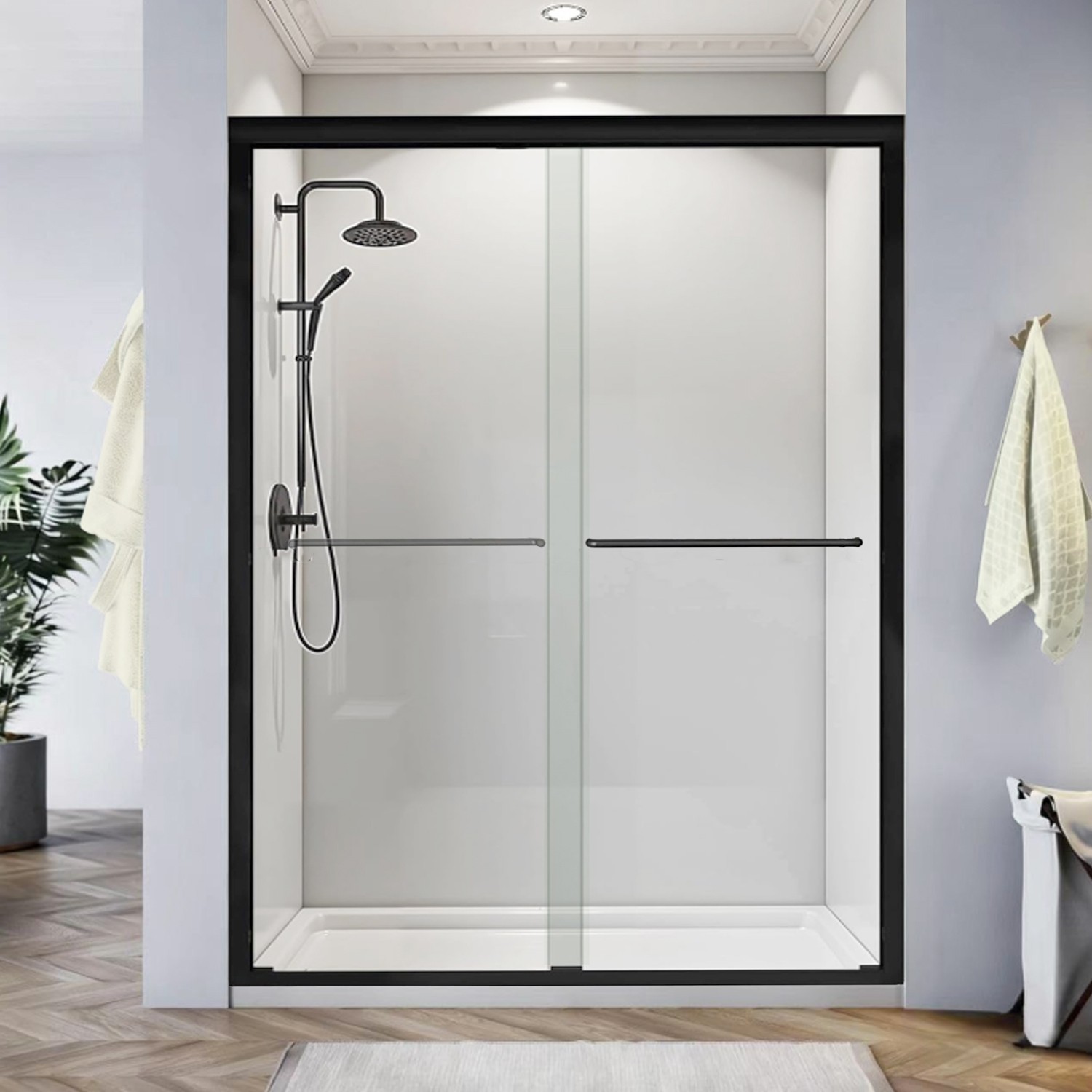 72''H Sliding Shower Door in Matte Black 4'' Adjustable Sliding Bathroom Door gallery