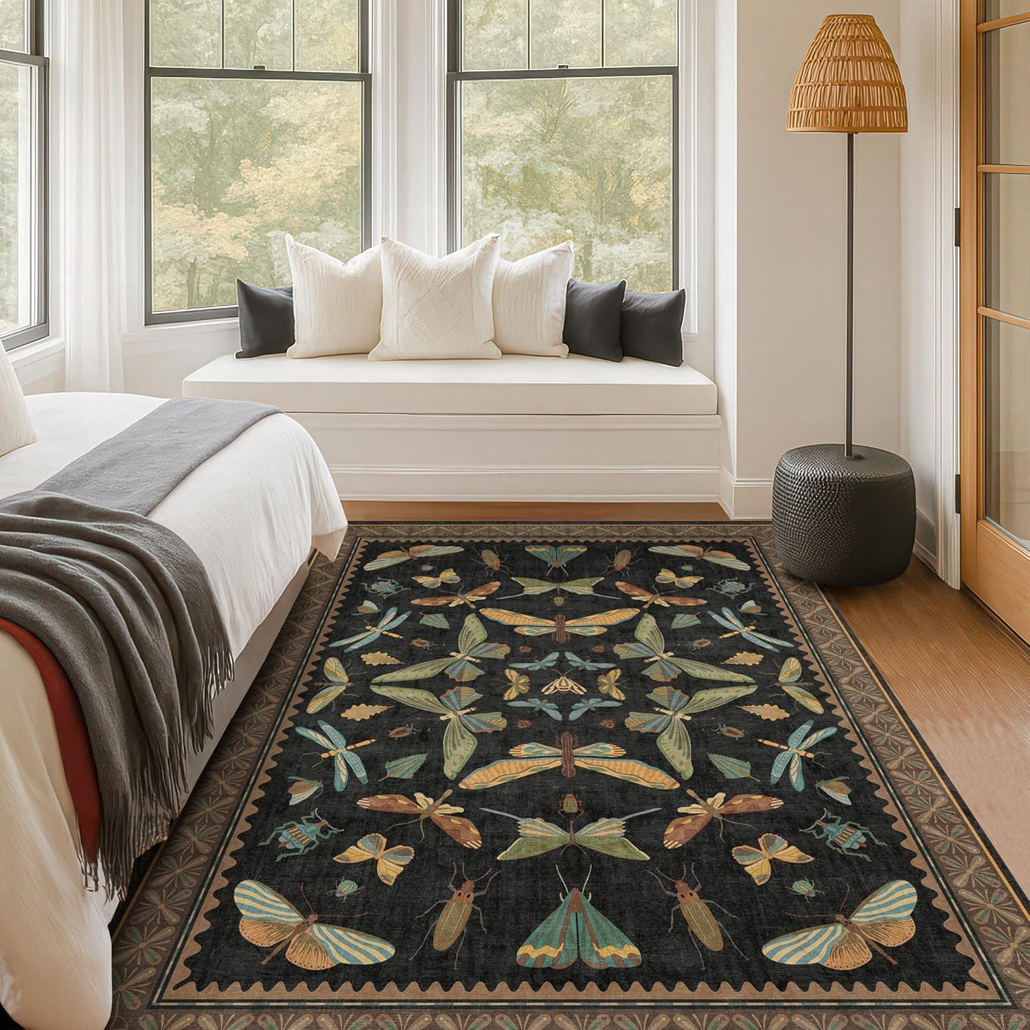 Boho Black 5x8 Rug - Waterproof, Non-Slip, Washable for Living Room & Bedroom gallery