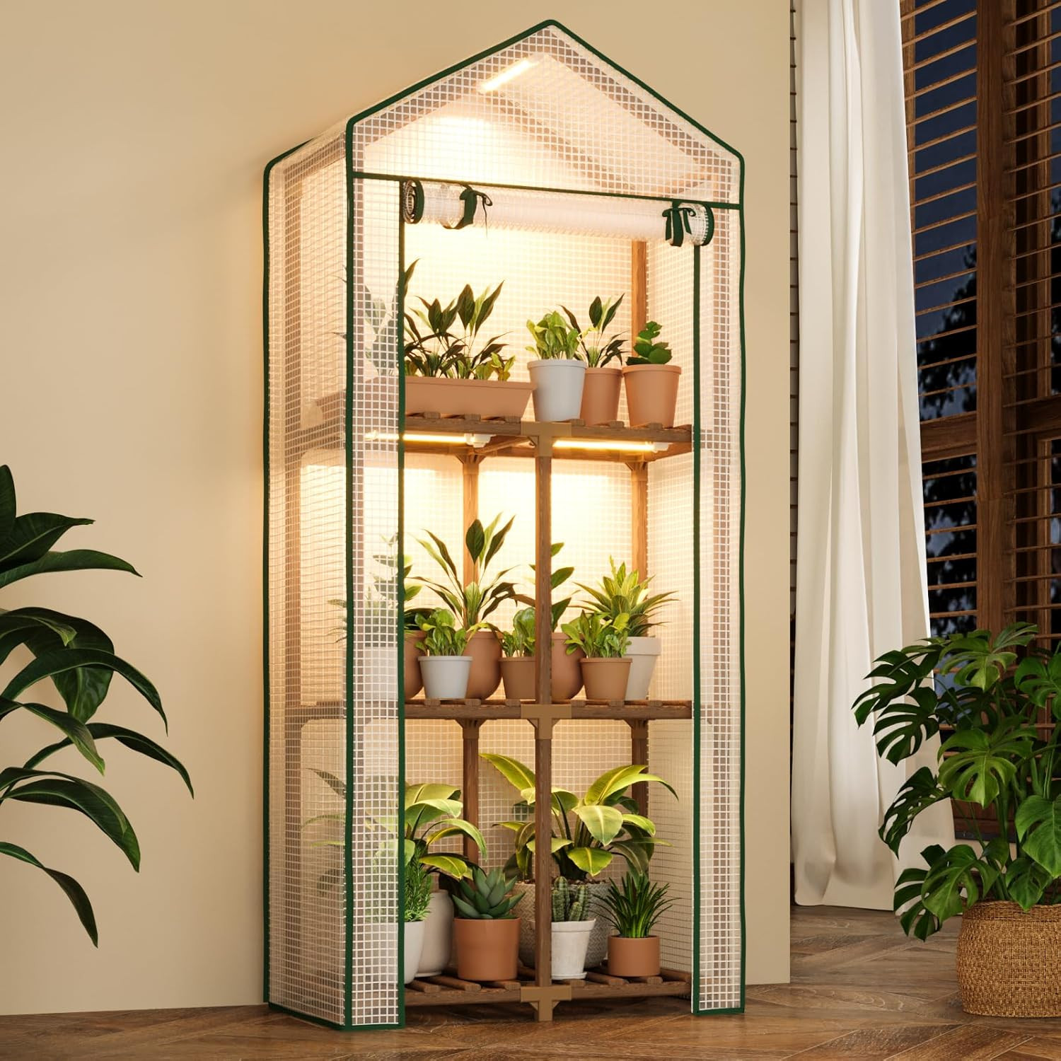 Mini Greenhouse with Grow Light Plant Stand for Mutiple Pots Outdoor 3-Tierd Reu gallery