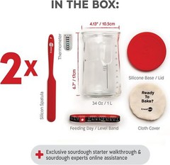 Professional Sourdough Bread Starter Kit – 34 oz. starter jar with 5 functions