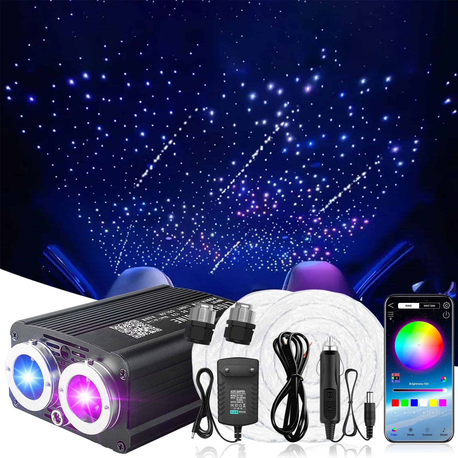 Dual Color Twinkle 1200pcs Starlight Headliner Kit 3m Fiber Optic Star Lights gallery