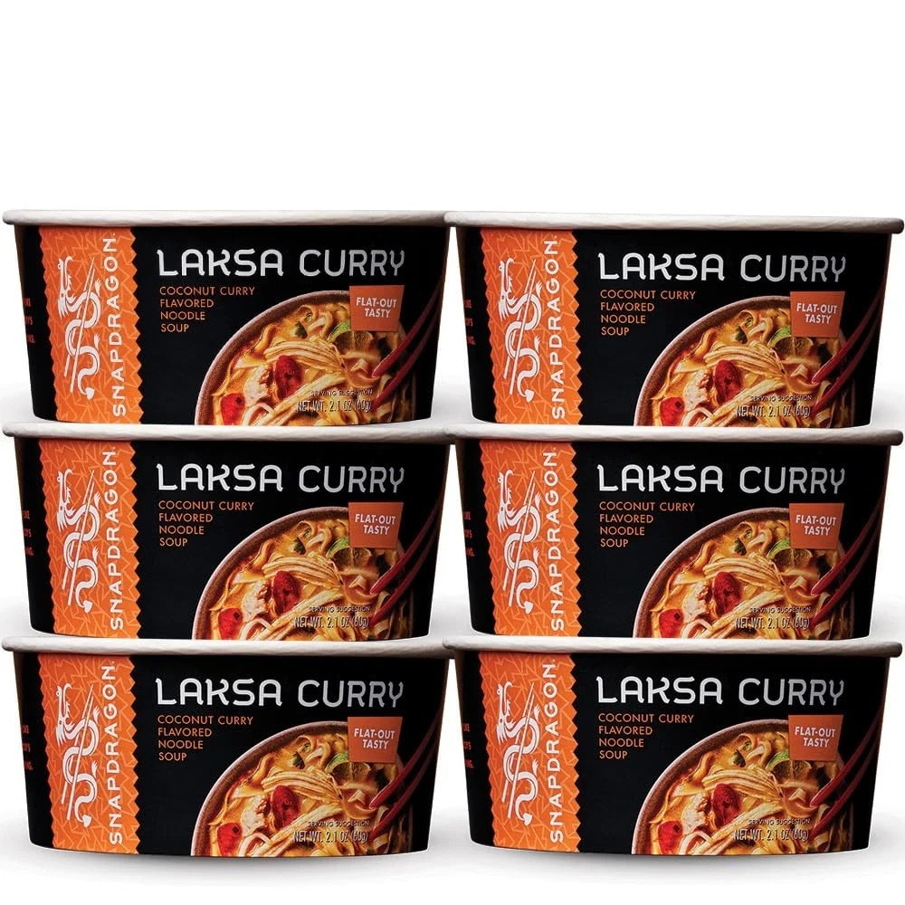 Snapdragon Laksa Curry Instant Noodle Bowls | 2.1 Ounce (Pack of 6), green gallery