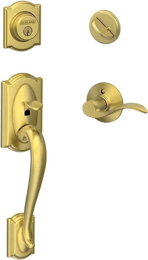 Schlage Camelot Front Door Handleset - Left Hand Accent Lever - Satin Brass gallery