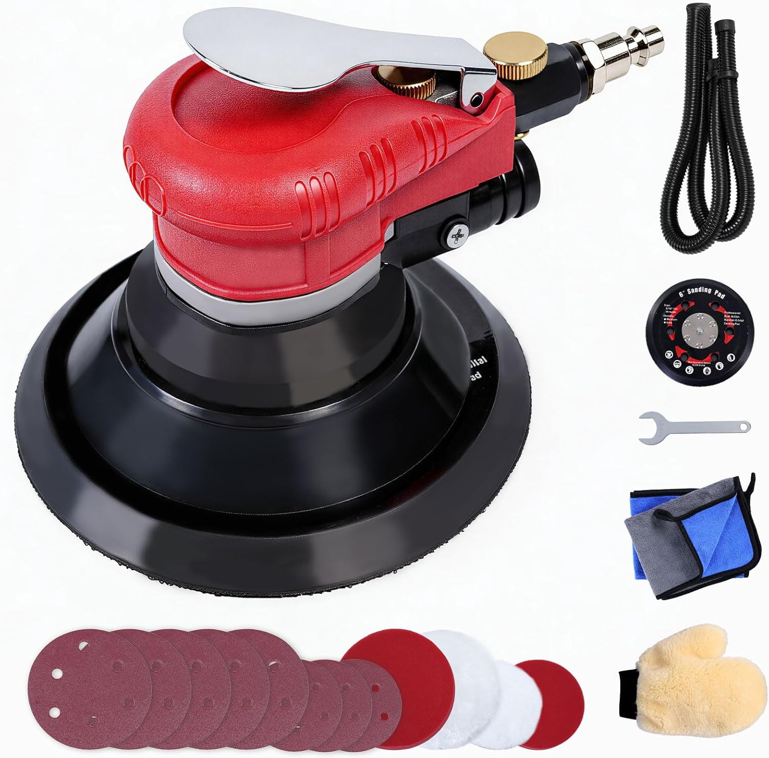 5/6 Inches Air Random Orbital Sander,Pneumatic Palm Sander with Extra 5"&6" Back gallery