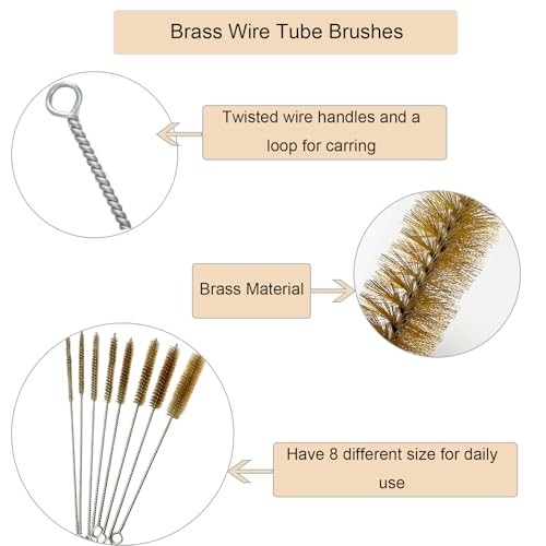 8Pcs Brass Wire Tube Cleaning Brush Set 12inch Long Handle Bristle Tube Brush gallery