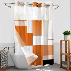 Hookless Shower Curtain Set Snap In Liner Geometric Orange White 71×74 Inch