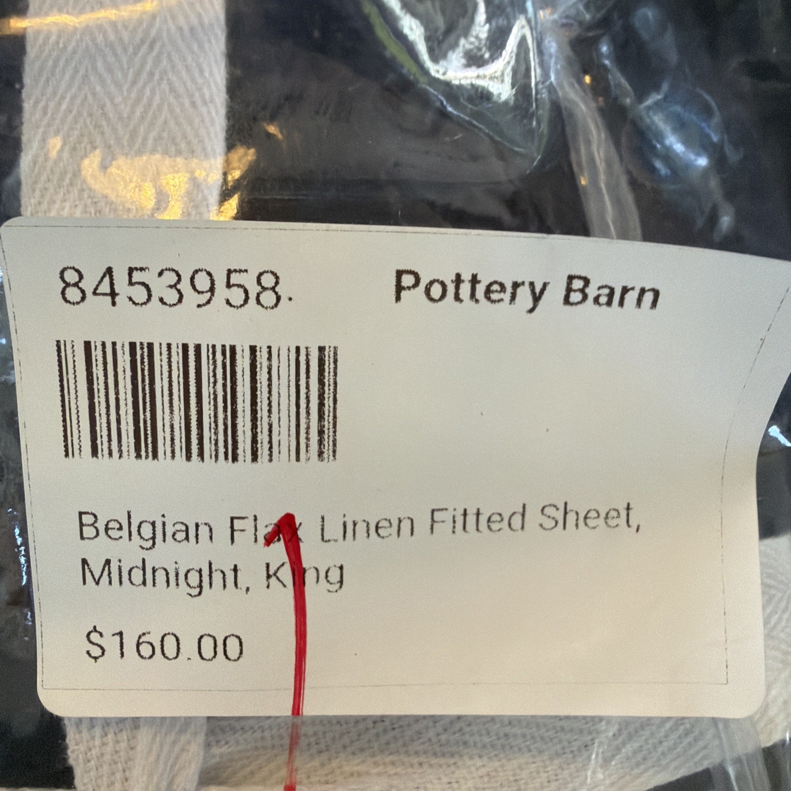 Pottery Barn Belgian Flax Linen King FITTED SHEET ONLY Midnight Dark Blue NWT gallery