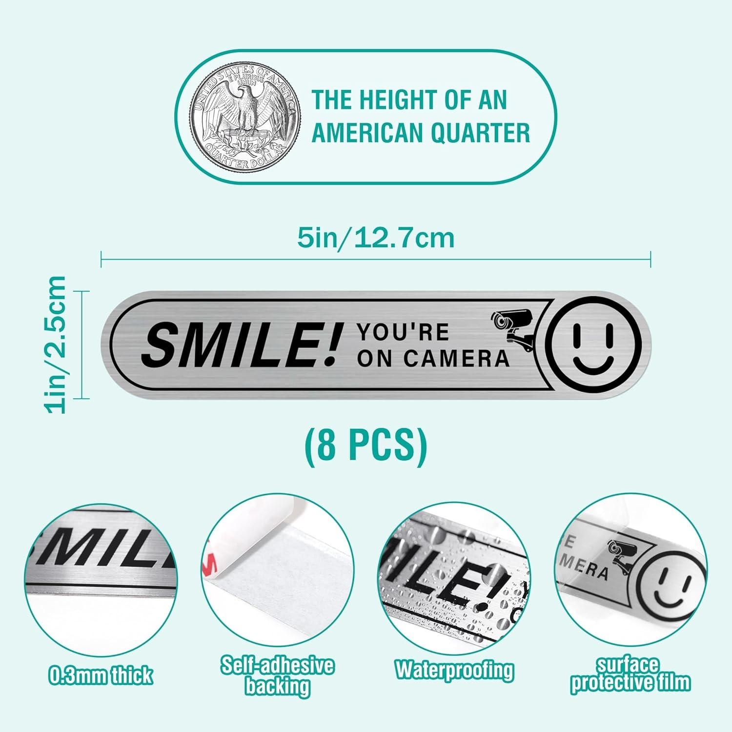 LUHIMO 8PCS Smile Youre On Camera Sticker for Car Brushed Silver 5x1 Inch gallery