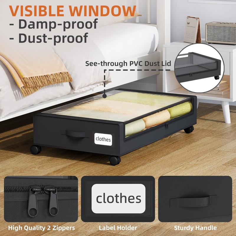 Under Bed Storage with Wheels, 2 Pack Bed Storage Containers with Dividers & ... gallery
