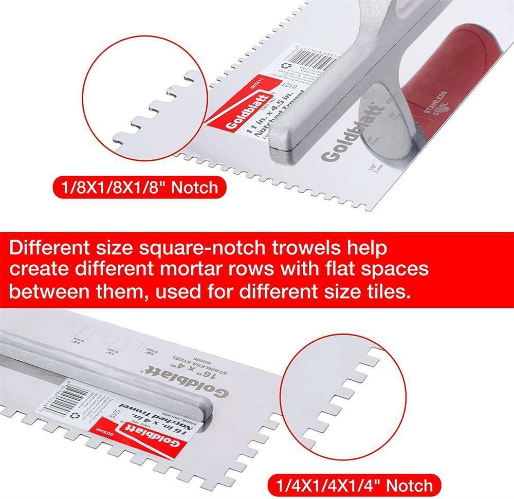 Goldblatt 2PCS Notch Trowels 1/8"X1/8" Square & 1/4"X1/4" Square Stainless steel gallery