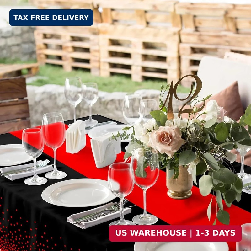 MASHAN 3Pcs Black and Red Tablecloth Party Decorations,Plastic Black Table Cloth gallery